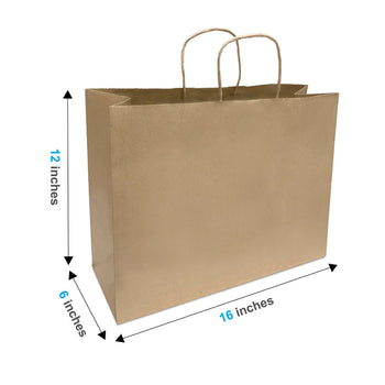 Vogue Kraft Paper Bags 16" x 6" x 12" with Twist Handles 250 pcs/case SKU #5229