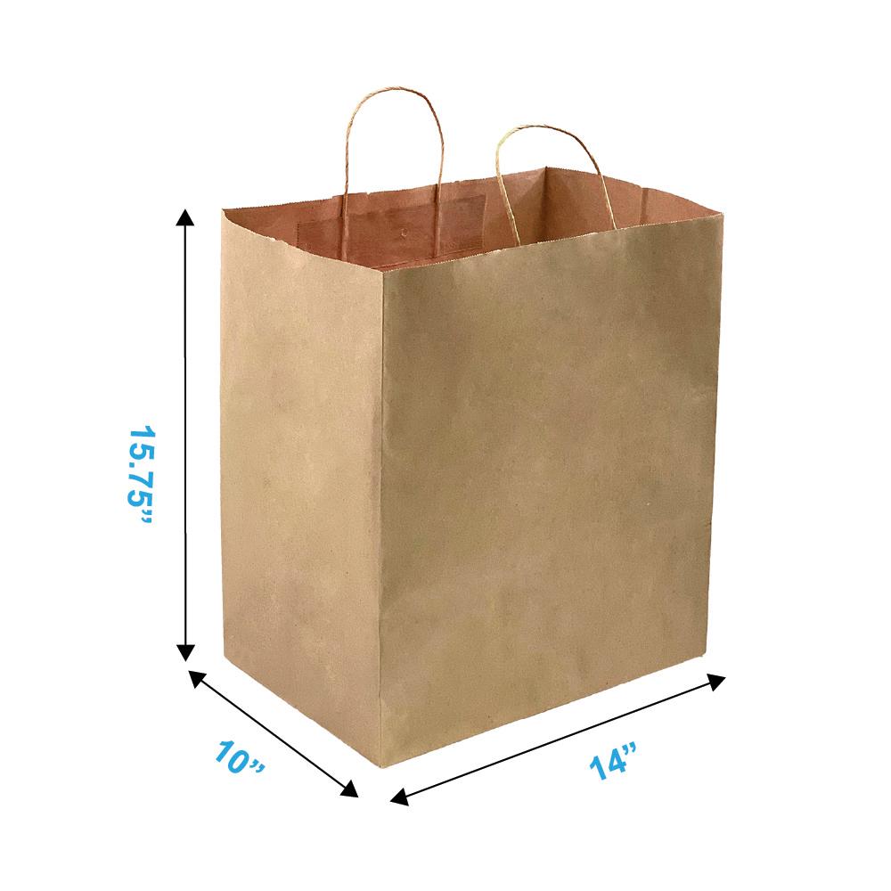 200 Pcs, Super Royal, 14x10x15.75 inches, Kraft Paper Bags, with Twisted Handle