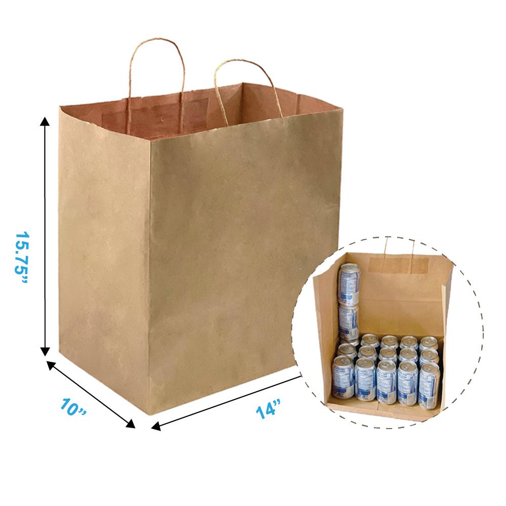 200 Pcs, Super Royal, 14x10x15.75 inches, Kraft Paper Bags, with Twisted Handle