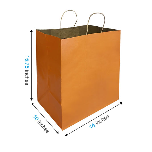 200 Pcs, Super Royal, 14x10x15.75 inches, Orange Kraft Paper Bags, with Twisted Handle