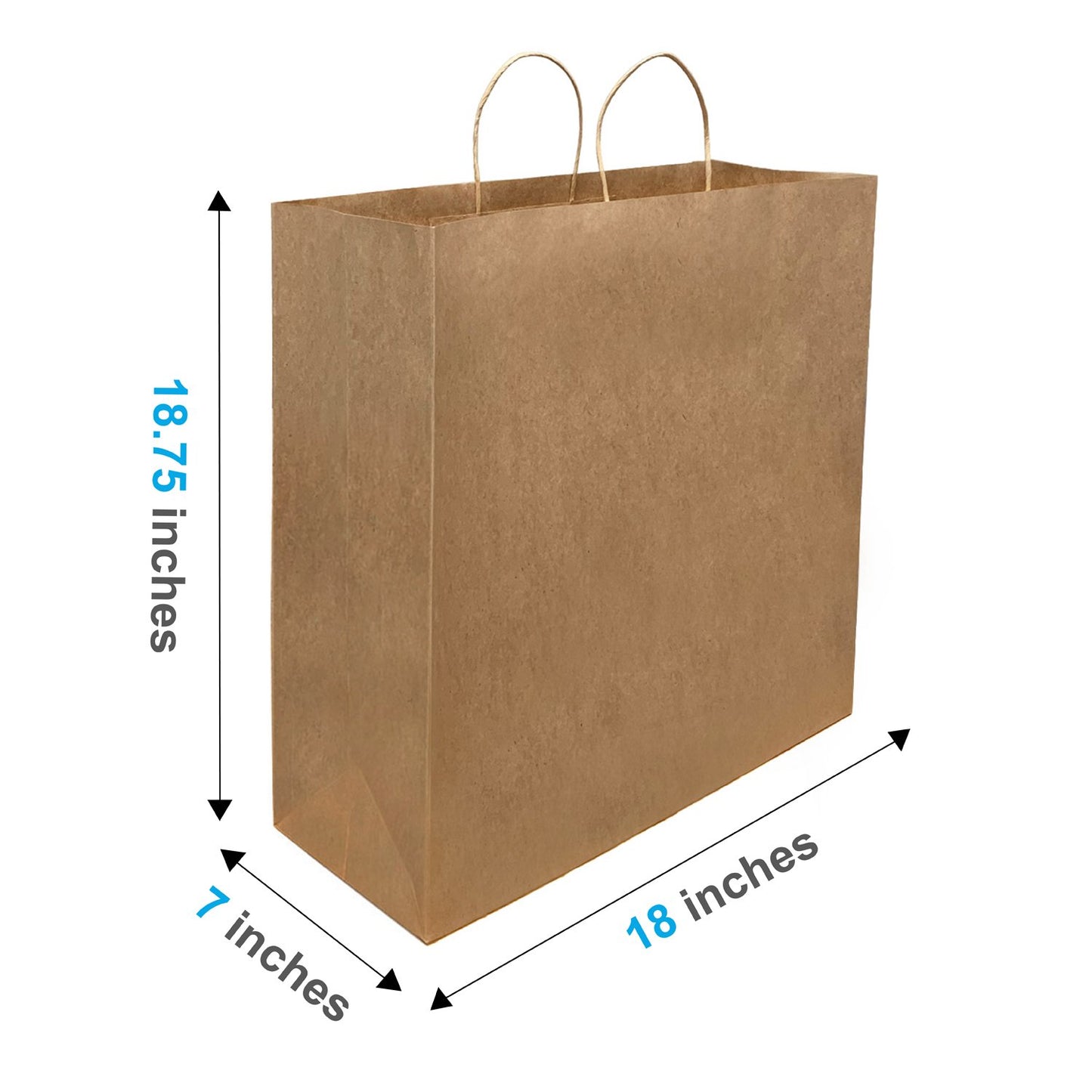 200 Pcs, Jumbo, 18x7x18.75 inches, Kraft Paper Bags, with Twisted Handles