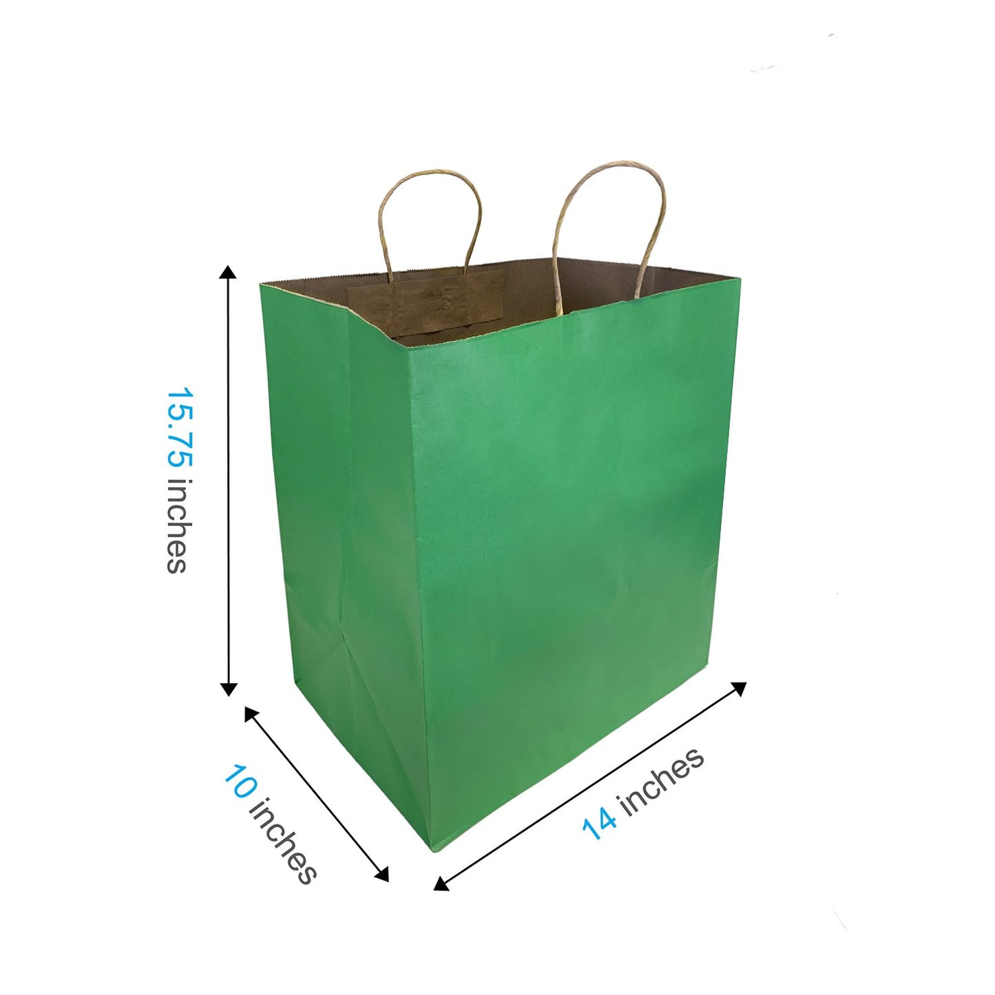 200 Pcs, Super Royal, 14x10x15.75 inches, Green Kraft Paper Bags, with Twisted Handle