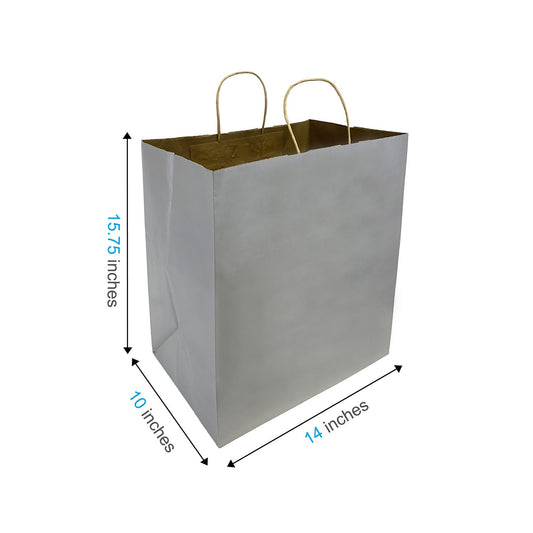 200 Pcs, Super Royal, 14x10x15.75 inches, Grey Kraft Paper Bags, with Twisted Handle