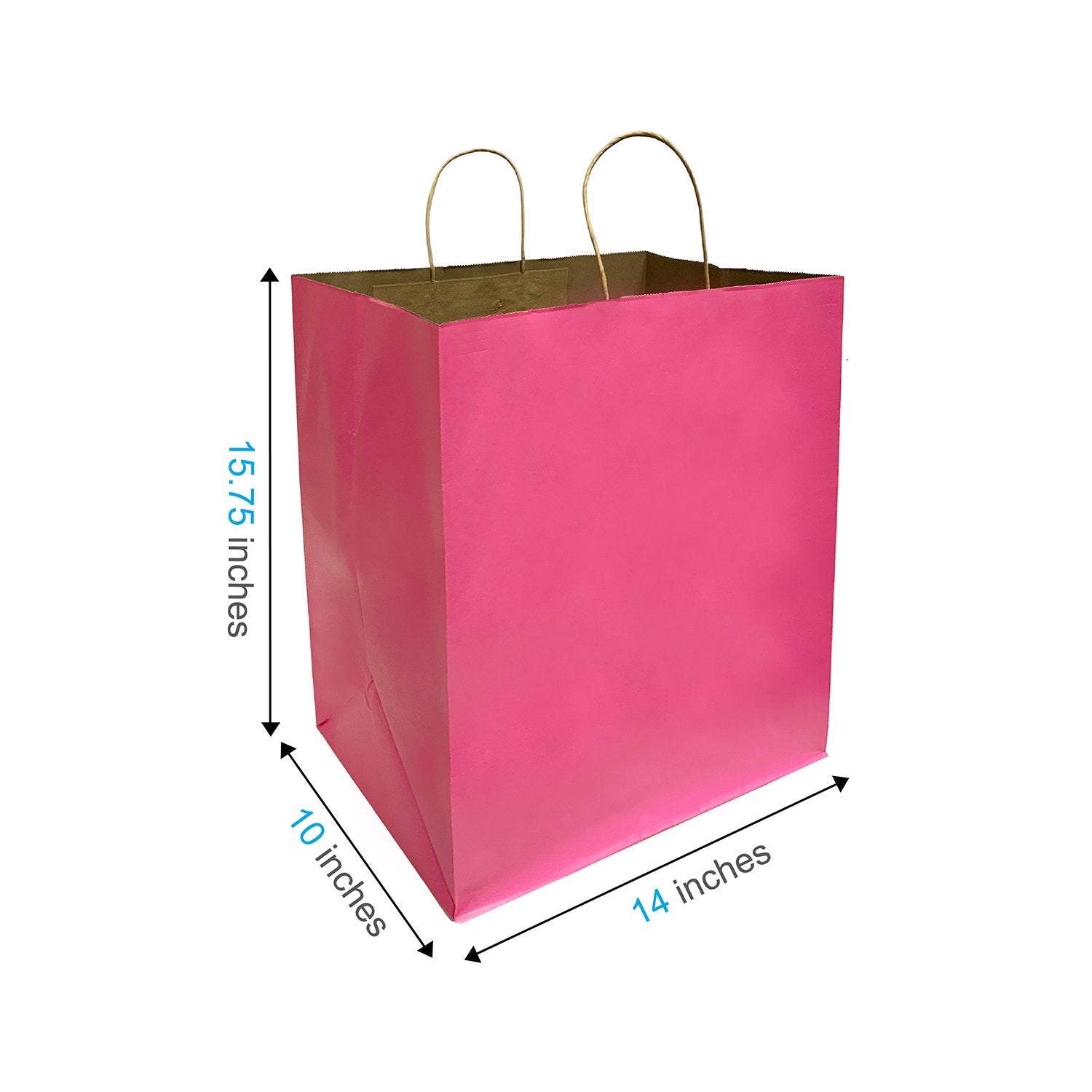 200 Pcs, Super Royal, 14x10x15.75 inches, Pink Kraft Paper Bags, with Twisted Handle