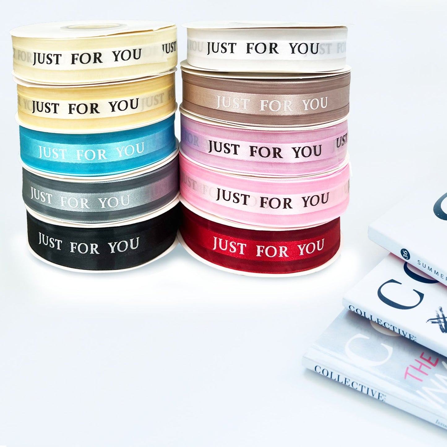 5pcs Champagne 0.98x1440 inches "Just For You" Single Faced Ribbon; $5.5/pc